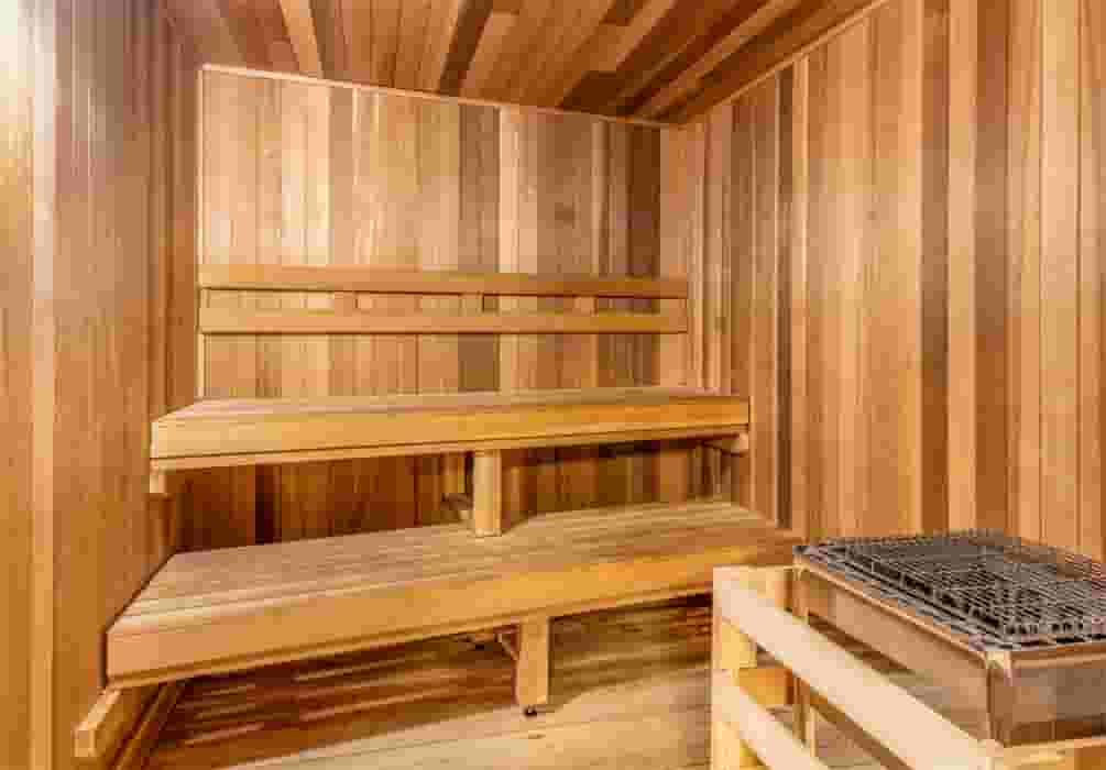 Real wood sauna at Rise at Riverfront Crossings